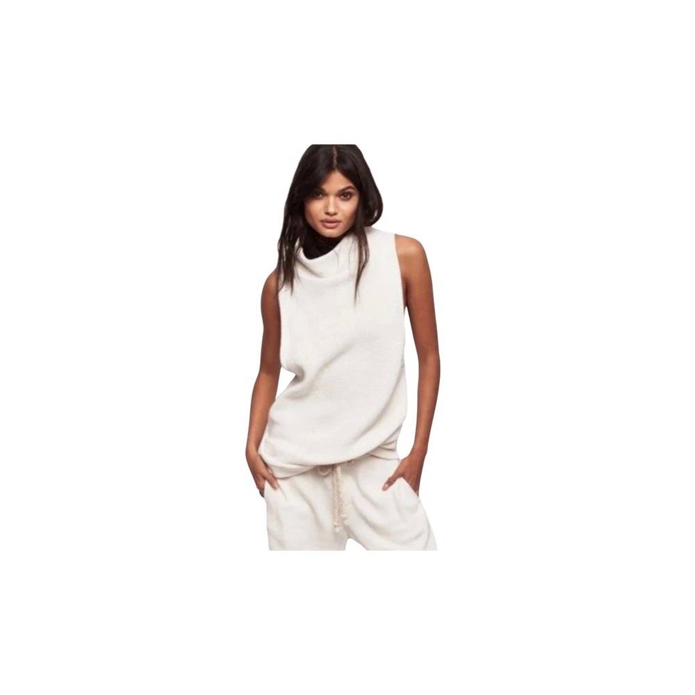 Free People M Isla Ottoman‎ Sweater Slouchy Sleeveless Ivory Tunic Turtleneck
